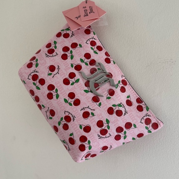 New Juicy Couture Pink Red Cherry Clutch Cosmetic Bag Cute Storage Coquette - Picture 5 of 17